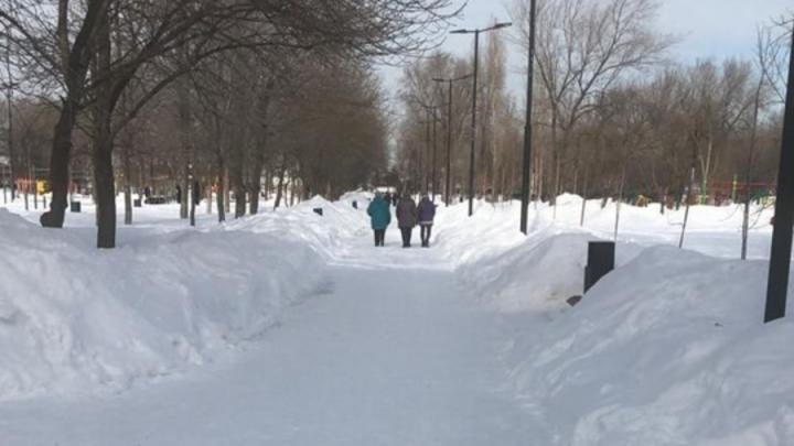 Парк Гагарина в Заводском районе почистили от снега и мусора